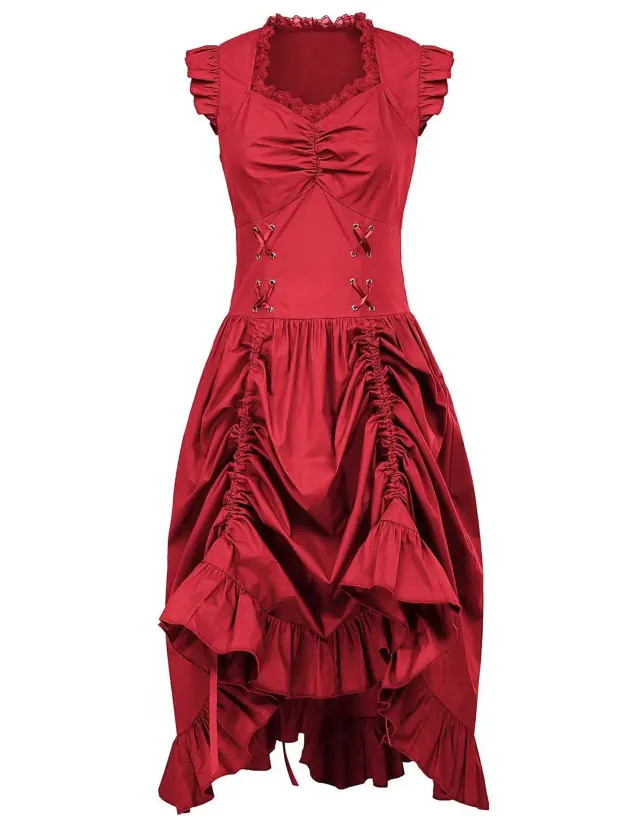 Robe à volants grande taille de style médiéval, Renaissance et victorien détail 9