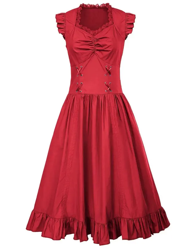 Robe à volants grande taille de style médiéval, Renaissance et victorien détail 10