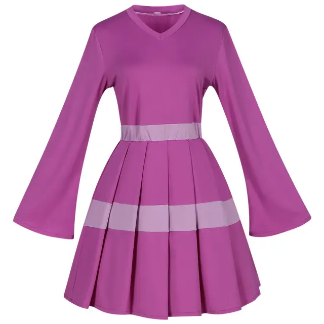 Women's Purple Pleated V-Neck Medieval Midi Dress detail 1