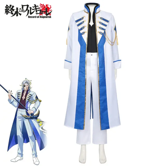 Disfraz cosplay de Hades para hombre con chaqueta estampada de manga larga y pantalón largo, mostrado en el estilo en stock.