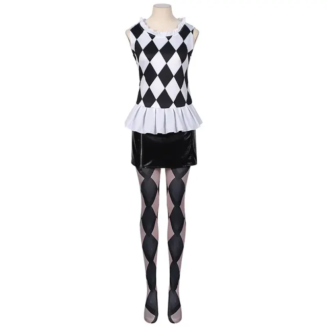 Rot-schwarzes Harlekin-Clown-Cosplay-Kostüm für Damen Detail 1