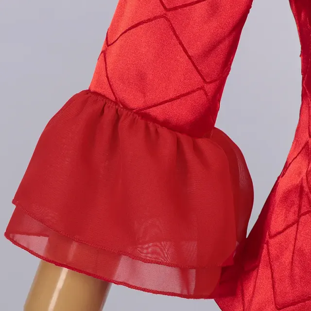 Rot-schwarzes Harlekin-Clown-Cosplay-Kostüm für Damen Detail 5