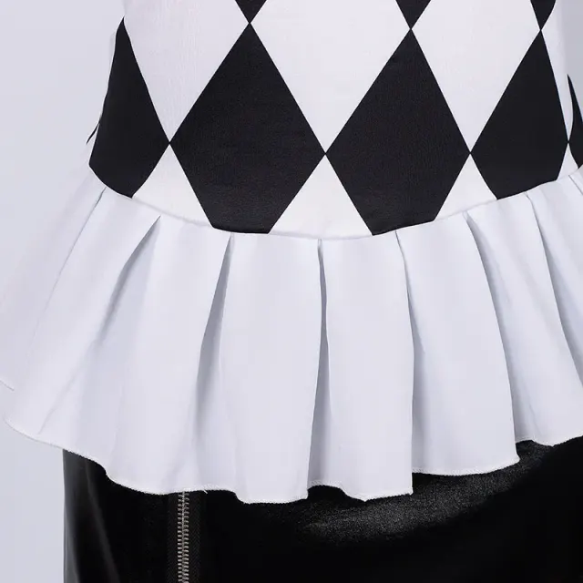 Rot-schwarzes Harlekin-Clown-Cosplay-Kostüm für Damen Detail 9