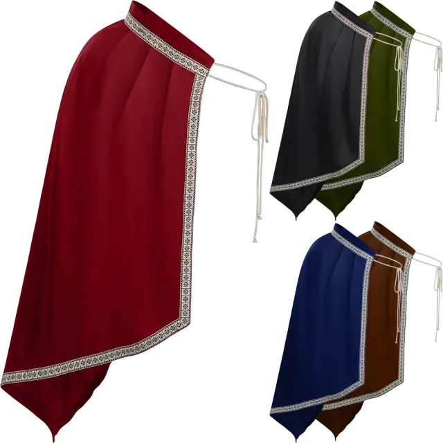 A unisex Renaissance-style half-shoulder cape made of polyester for LARP, cosplay, Halloween, and stage costumes.