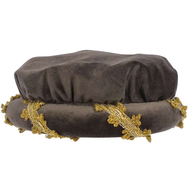Mittelalterliche Samt-Kopfbedeckung im Renaissance-Stil mit Goldbesatz Detail 22