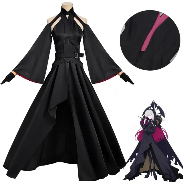 主产品图展示缎带英雄贝尔贝特 Cosplay 黑色连衣裙整套效果。