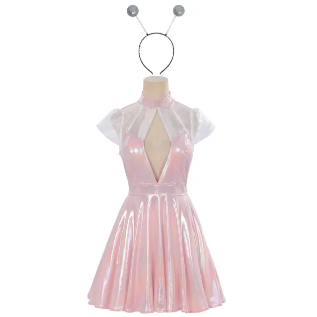 detalle de Vestido cosplay para mujer de alienígena espacial con brillo láser para Halloween 1