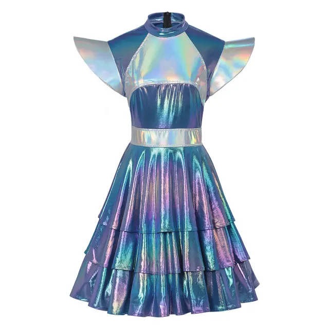 detalle de Vestido cosplay para mujer de alienígena espacial con brillo láser para Halloween 16