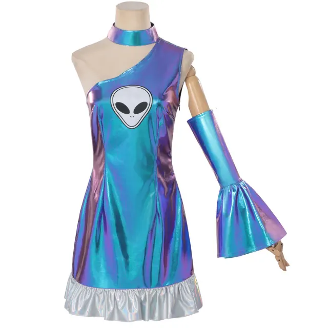 detalle de Vestido cosplay para mujer de alienígena espacial con brillo láser para Halloween 24