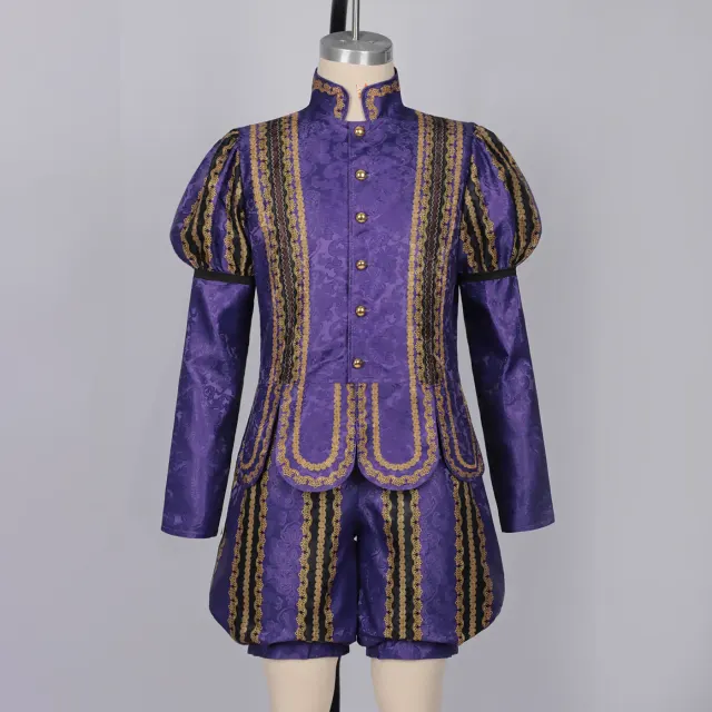 Ensemble de costume cosplay jacquard de cour Tudor pour adulte et enfant détail 1
