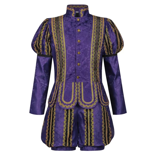 Ensemble de costume cosplay jacquard de cour Tudor pour adulte et enfant détail 2