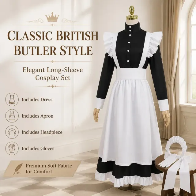 Unisex-Cosplay-Kostüm English Lolita Dienstmädchenkleid für Bühnenauftritte Detail 1