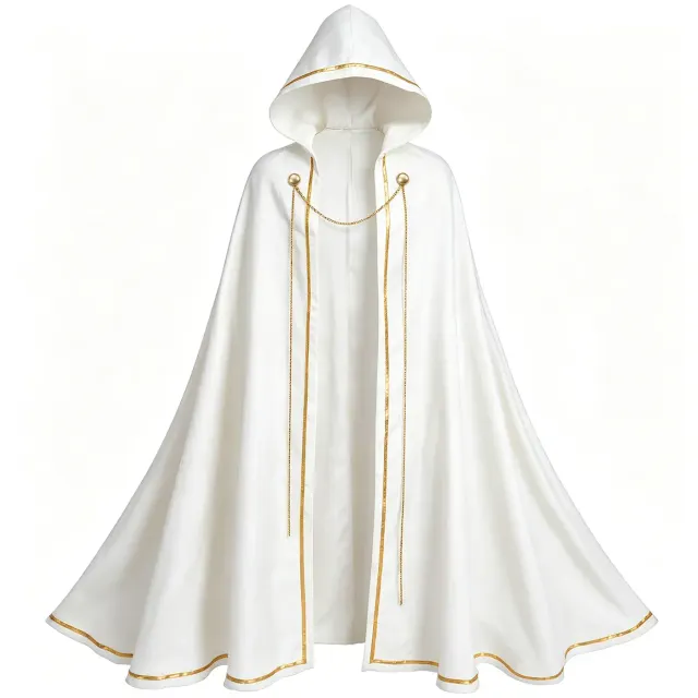 Costume cosplay Halloween médiéval unisexe avec robe à capuche à liseré doré détail 2