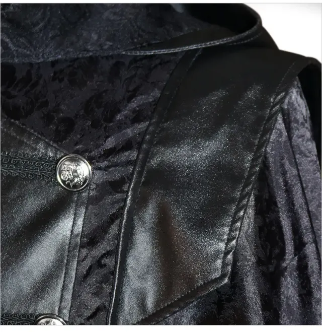 Cape-manteau noir effet cuir gothique steampunk unisexe pour Halloween détail 8