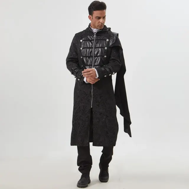 Cape-manteau noir effet cuir gothique steampunk unisexe pour Halloween détail 13