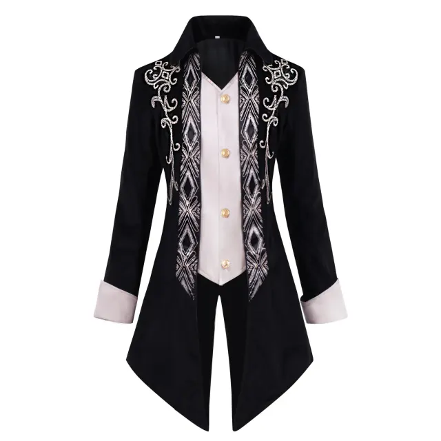 Veste redingote à queue-de-pie unisexe gothique steampunk victorienne médiévale détail 1