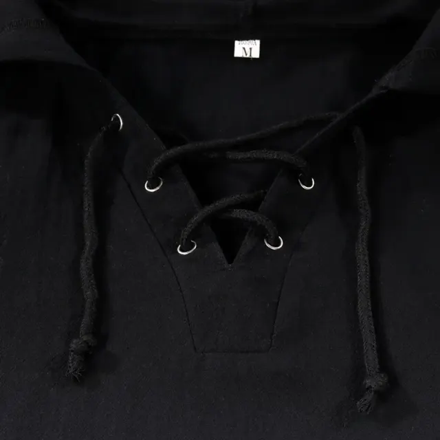 Chemise médiévale unisexe à capuche et laçage à manches courtes détail 6