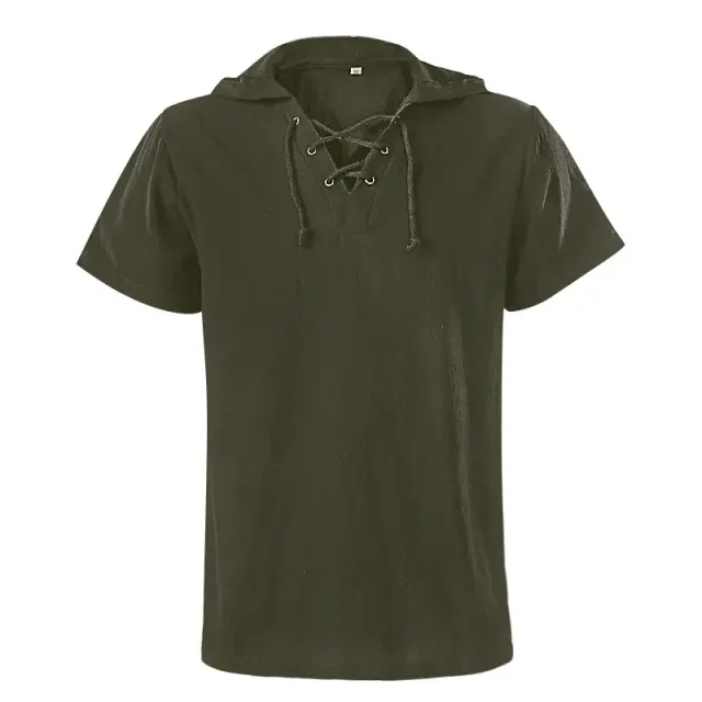 Chemise médiévale unisexe à capuche et laçage à manches courtes détail 11