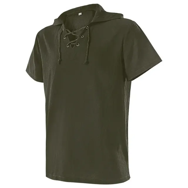 Chemise médiévale unisexe à capuche et laçage à manches courtes détail 12