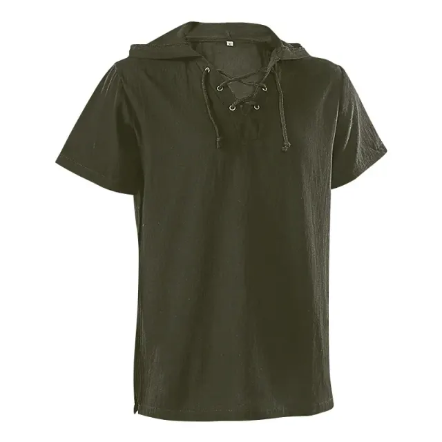 Chemise médiévale unisexe à capuche et laçage à manches courtes détail 13