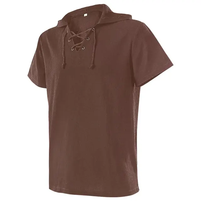 Chemise médiévale unisexe à capuche et laçage à manches courtes détail 16