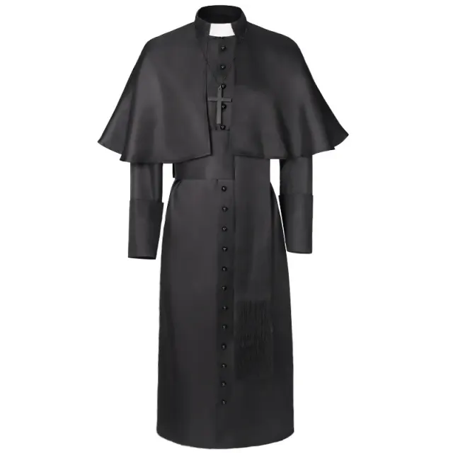 Unisex-Cosplay-Kostüm mit langärmligem Gothic-Umhang und Kreuz im Mittelalter-Stil Detail 1