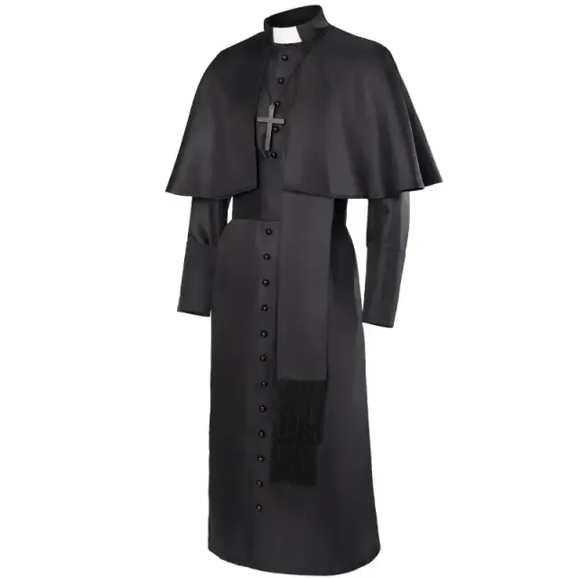 Unisex-Cosplay-Kostüm mit langärmligem Gothic-Umhang und Kreuz im Mittelalter-Stil Detail 2