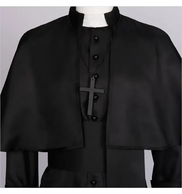 Unisex-Cosplay-Kostüm mit langärmligem Gothic-Umhang und Kreuz im Mittelalter-Stil Detail 5