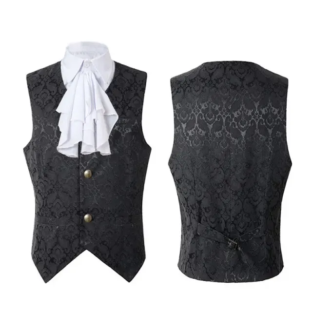 Unisex Gothic-Jacquard-Weste im Mittelalter-Stil mit großem Blumenzierkragen Detail 2