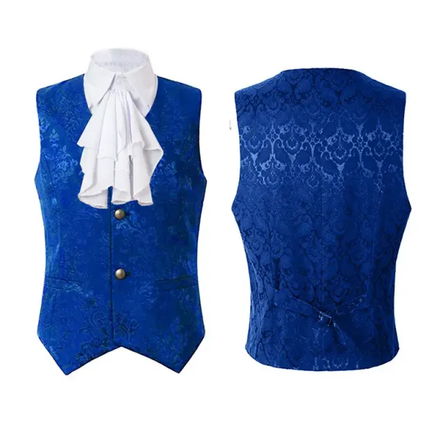 Unisex Gothic-Jacquard-Weste im Mittelalter-Stil mit großem Blumenzierkragen Detail 3