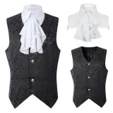 Kurze Jacquard-Weste - Schwarz mit großem Blumenzierkragen