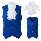 Kurze Jacquard-Weste - Blau mit großem Blumenzierkragen