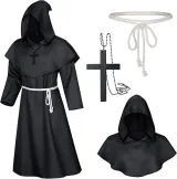 Kapuzen-Priestergewand-Set - Schwarz