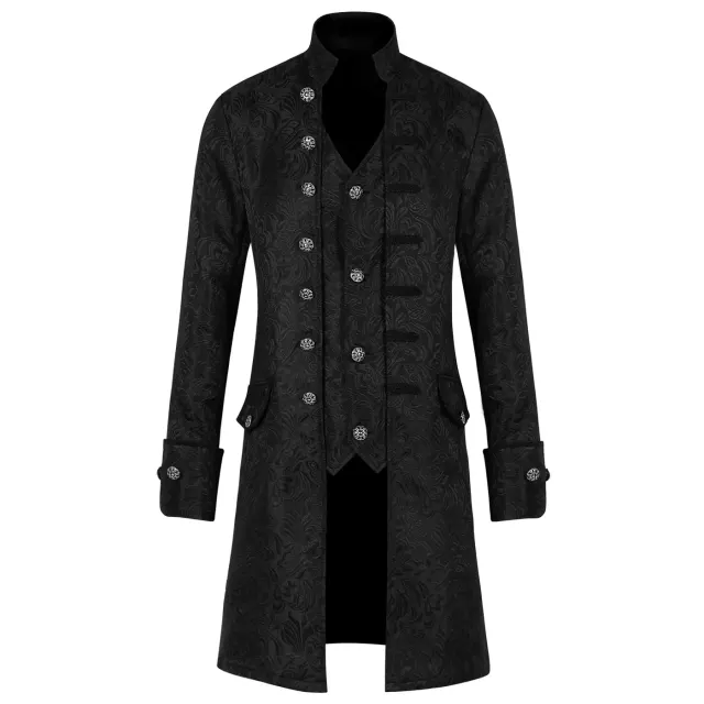 Unisex Medieval Mid-Length Jacquard Faux Two-Piece Coat detail 1