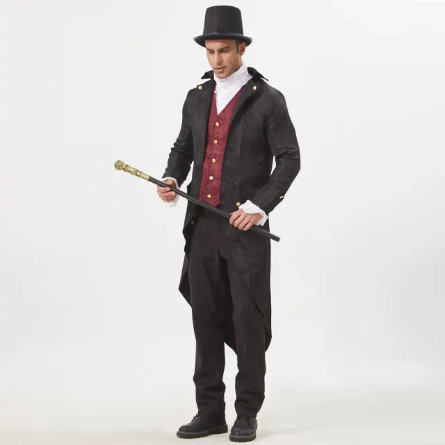 detalle de Disfraz cosplay de frac de jacquard steampunk medieval unisex 21