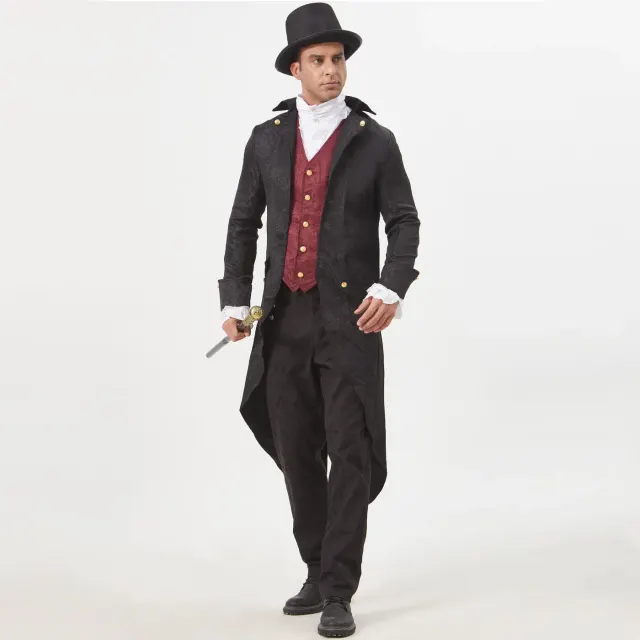 detalle de Disfraz cosplay de frac de jacquard steampunk medieval unisex 23