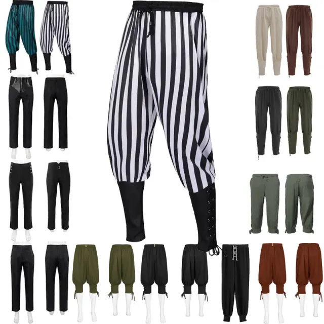 Unisex-Mittelalter-Piratenhose in Dunkelgrün mit Ballon-Silhouette, gestaltet für Cosplay- und Bühnenkostüme.