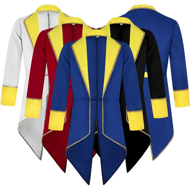 Unisex mid-length medieval punk tailcoat in white, styled for Halloween, stage, and party wear.