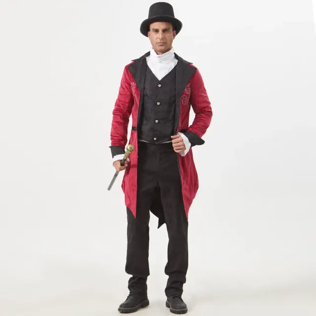 A unisex medieval-style tailcoat with a vintage punk-inspired design for stage performance.