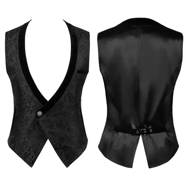 Gilet unisexe médiéval vintage en jacquard avec fermeture à un bouton et fini uni.