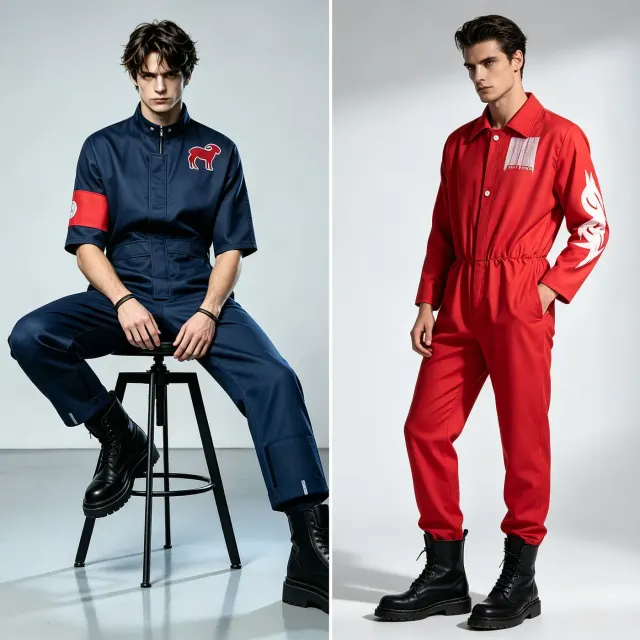 Combinaison une pièce imprimée à manches longues, mixte, présentée en rouge et bleu pour le cosplay d'Halloween et les spectacles sur scène.