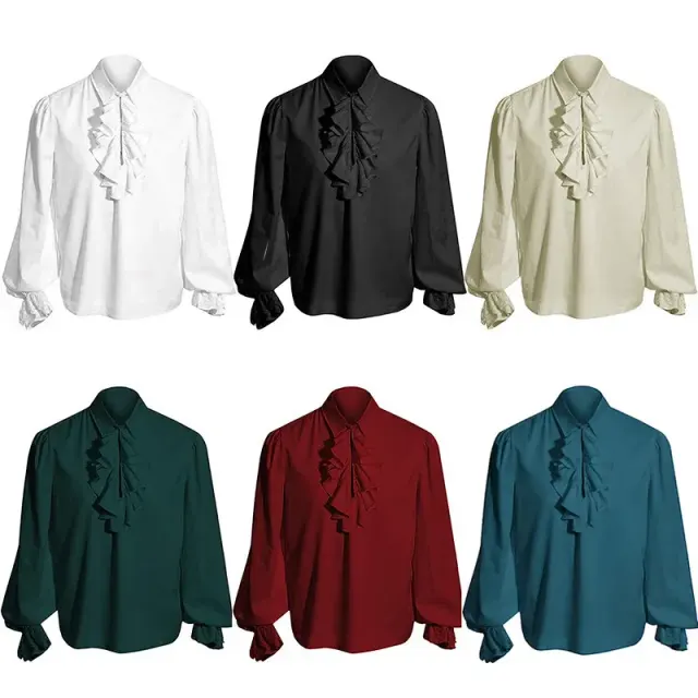 A unisex Renaissance-inspired vampire cosplay shirt in beige for theatrical costumes.
