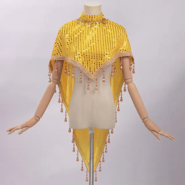 Unisex Sequin Beaded Tassel Triangle Shawl for Carnival Cosplay detail 1