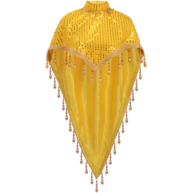 Unisex Sequin Beaded Tassel Triangle Shawl for Carnival Cosplay detail 2