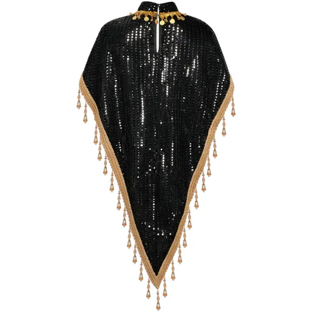 Unisex Sequin Beaded Tassel Triangle Shawl for Carnival Cosplay detail 9
