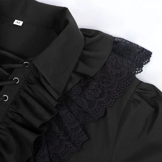Unisex Vintage Ruffled Drawstring Lace Prince Shirt detail 4