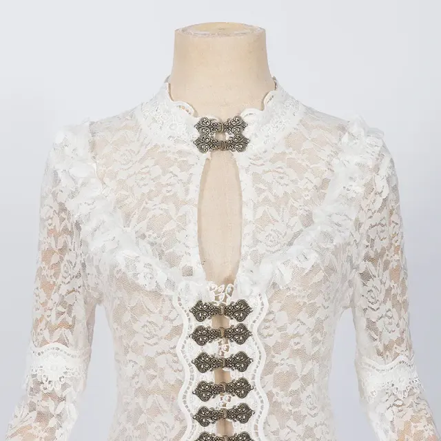 detalle de Vestido de corte de encaje victoriano con mangas acampanadas para cosplay 13