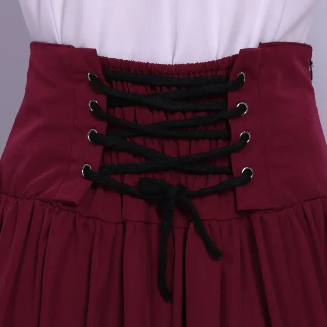 Ensemble victorien pour femme avec blouse à col montant à volants et jupe longue détail 19