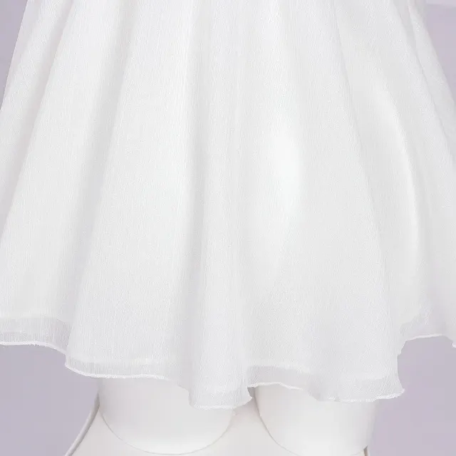 detalle de Vestido mini de tul blanco con tirantes y cuerpo bandeau de cintura alta 7