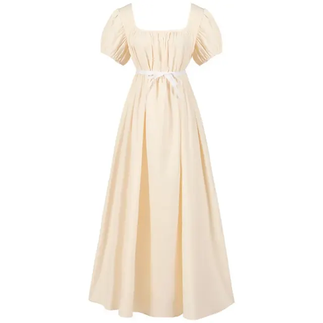 detalle de Vestido cosplay medieval de Bridgerton con cintura alta y manga corta para mujer 1